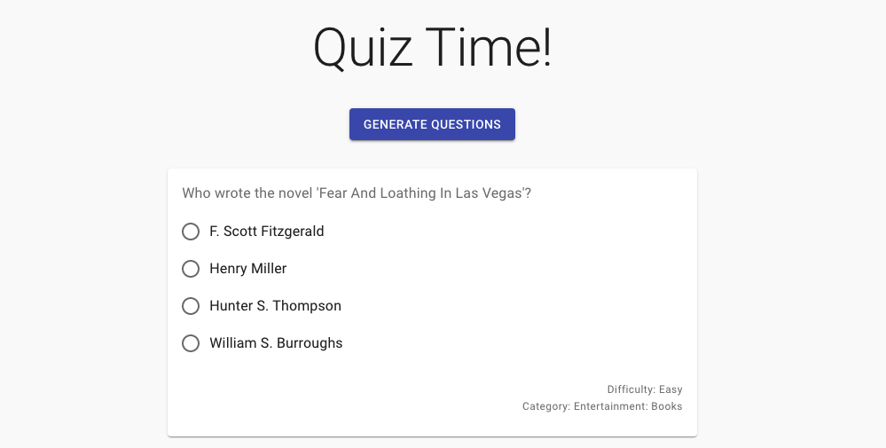 Link to open Quiz-Time - built with React and Material-UI